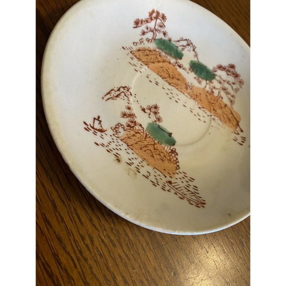 Vintage 1940s WW2 Japanese Glazed Ceramic Dish Stamped Painted Mountain Scene - Picture 6 of 7